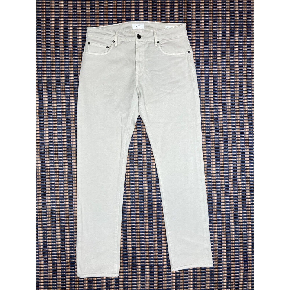 PT05 Jeans Mens 32x31 play it loud Cover 50 Beige Ivory Tapered Stretch Denim